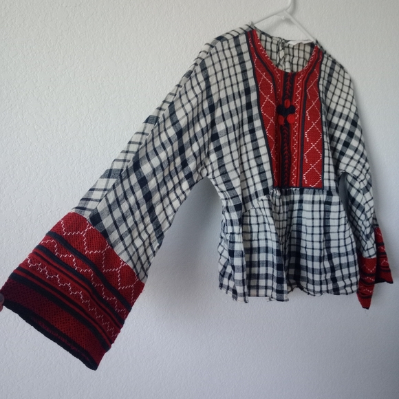 Zara Women's Embroidery Top Blouse Black and White Plaid size Medium - Picture 5 of 11